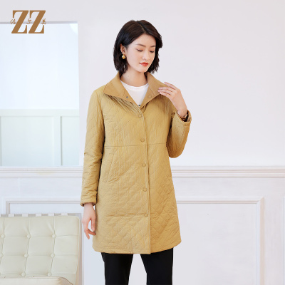 佐尔美冬上新时尚双面穿菱形格羊毛双面呢棉服外套女E24SM02A