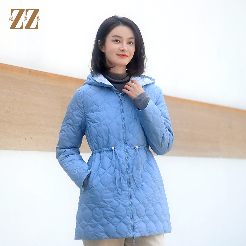 佐尔美冬季新款双面穿连帽格松紧腰羽绒服外套女新年礼E34YY03A