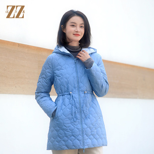 佐尔美冬季新款双面穿连帽格松紧腰羽绒服外套女新年礼E34YY03A
