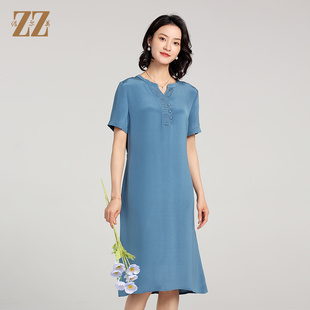 100%桑蚕丝真丝短袖 连衣裙女E22LS87 新款 佐尔美夏季