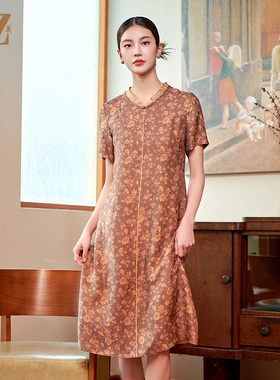 佐尔美夏季新款 气质新中式国风100%桑蚕丝连衣裙女M42LS32