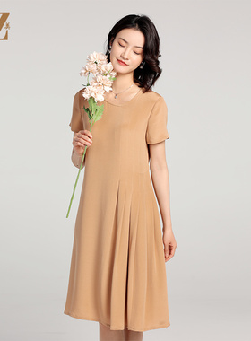 佐尔美高质感 100%桑蚕丝真丝纯色短袖连衣裙女E22LS50
