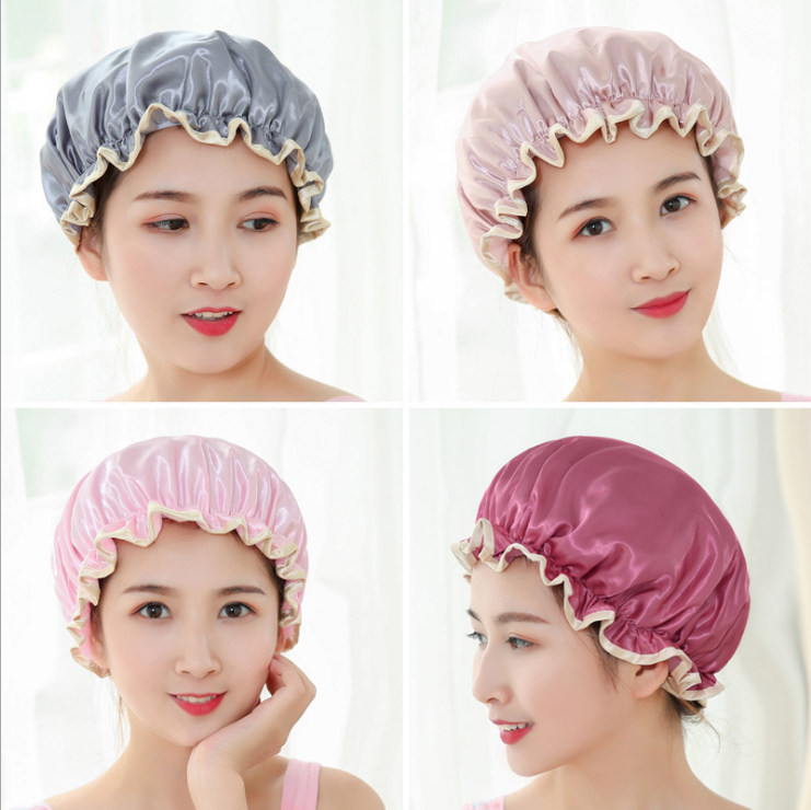 SHOWER CAP WATERPROOF ADULT WOMEN SHOWER BATH SHOWER CAP DOUBLE-LAYER BATH RISER SET SHOWER HAIR SET HAIR CAP SHOWER CAP WOMEN