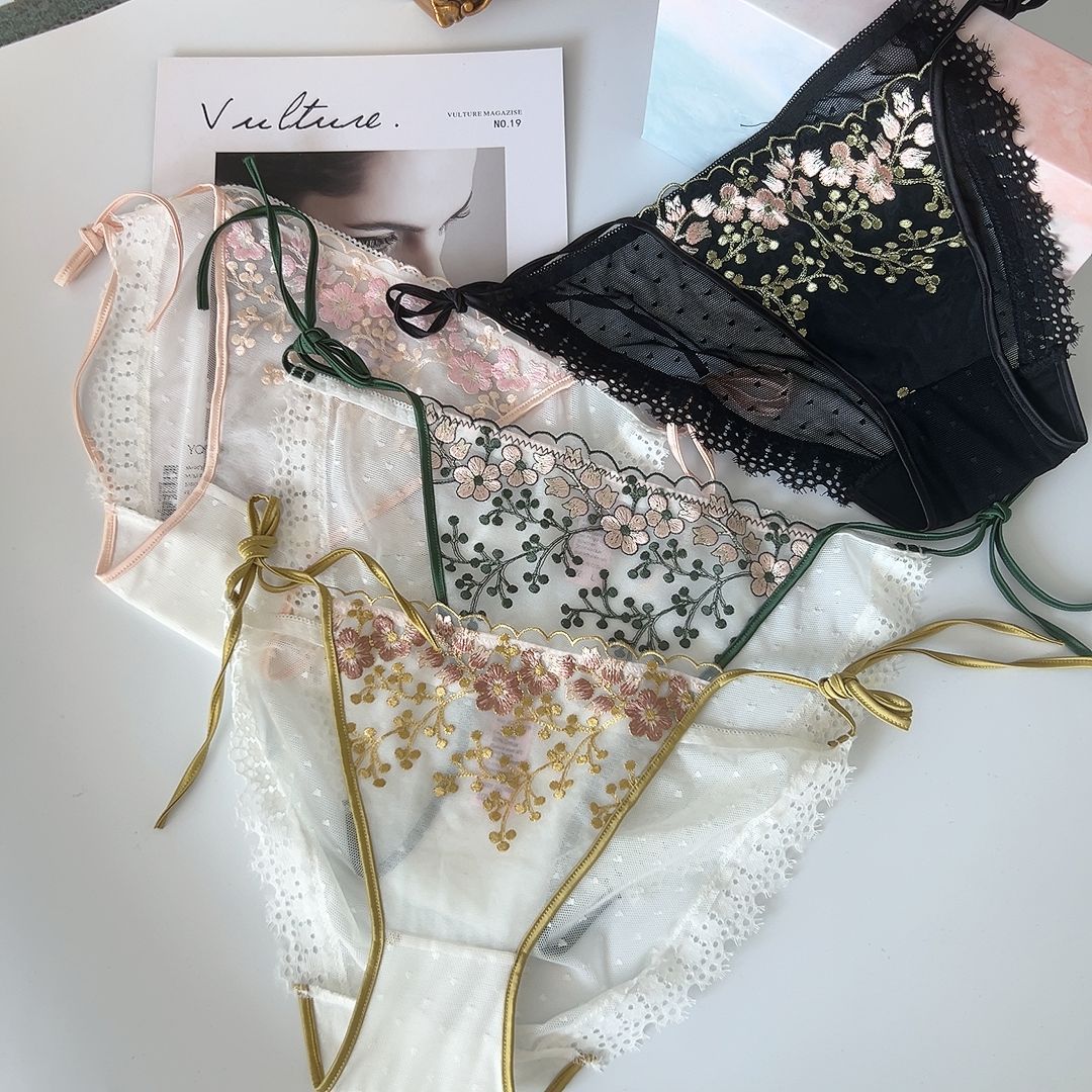 熟女国风纯欲时尚刺绣蕾丝内裤女甜美性感柔软丁字裤女士三角裤潮