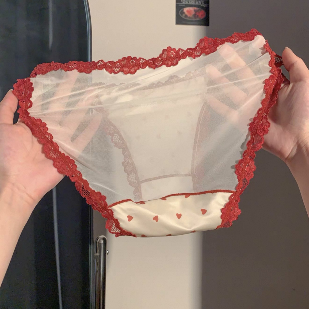 蕾丝诱惑～本命年三角裤红色印花纯欲性感缎面内裤女士2025新款