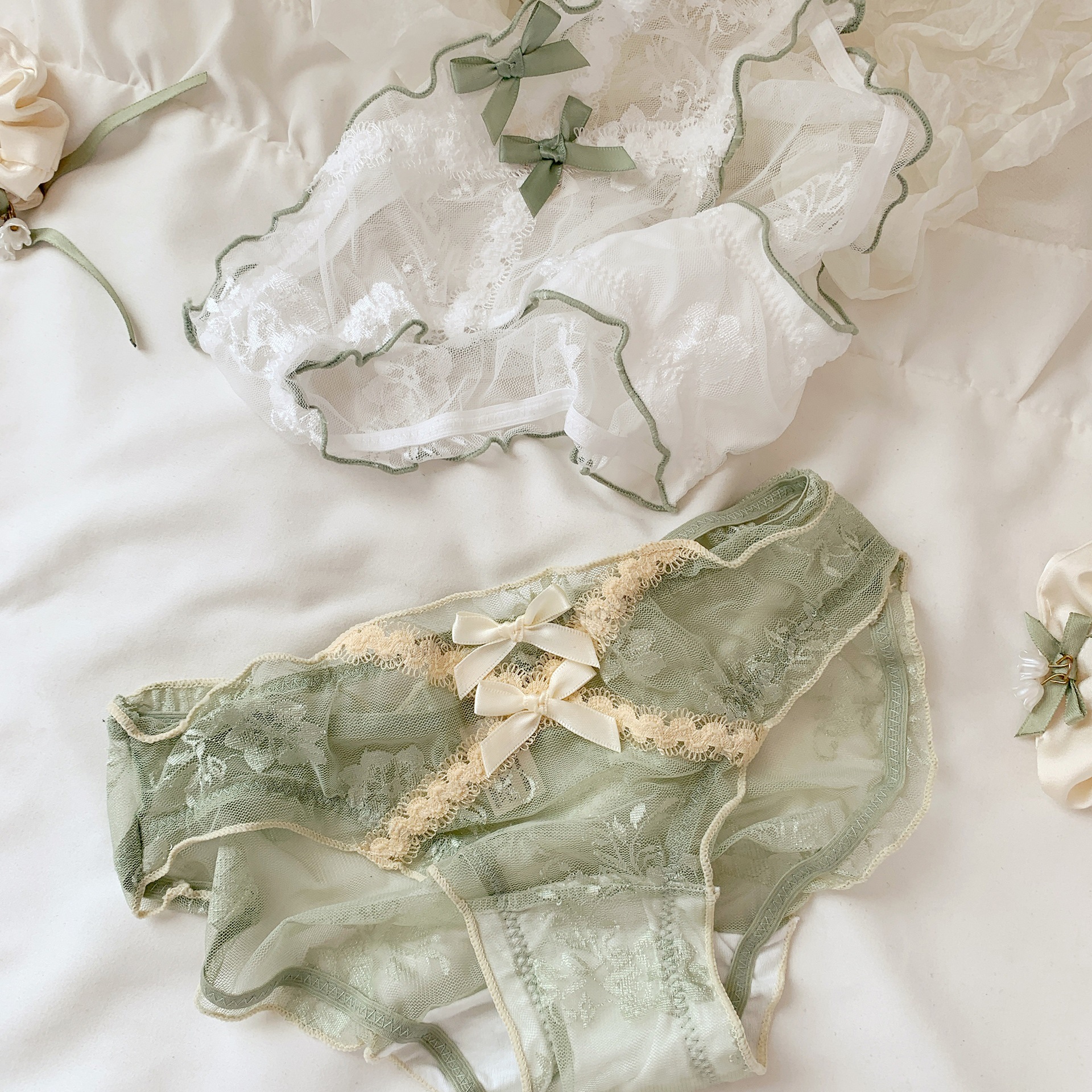 娇艳无比~甜美蕾丝内裤女生10A抗菌纯棉裆性感纯欲薄款女士三角裤