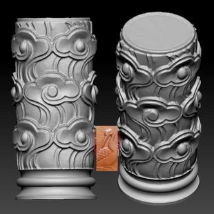 A 云朵祥云柱三维立体圆雕图stl云朵祥云柱 雕刻机3d模型