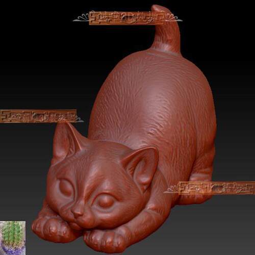 A猫三维立体图圆雕图stl文件动物宠物猫咪摆件雕刻3d打印模型2015