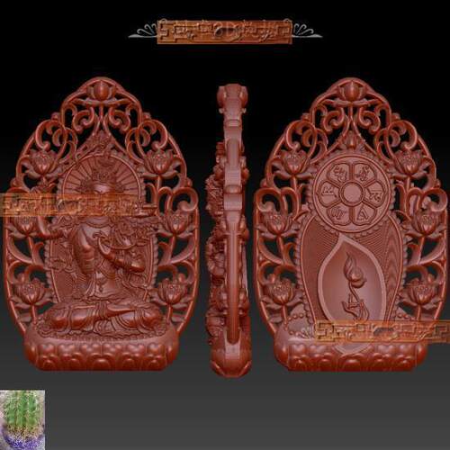 A三维立体精雕图图纸stl文件文殊菩萨浮雕双面吊坠雕刻3d模型1232