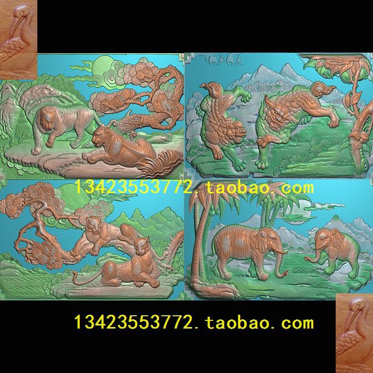 M精雕图扫描图狮子麒麟马到成功虎豹狮大象老虎豹子古建 动物