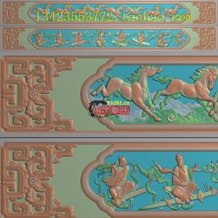 R古建万马奔腾 精雕图壁画古建筑石雕木雕扫描图电脑雕刻灰度