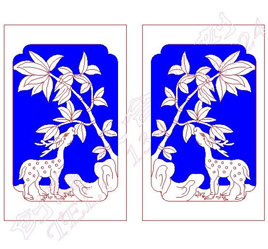 F 889墓碑侧板梅花鹿线雕图铣底图雕刻图文泰图矢量图JDP+PLT+AC6