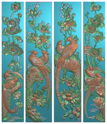 x浮雕图扫描图精雕图灰度图新款竖花鸟 22-118  古建 砖雕浮雕图