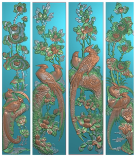 X浮雕图扫描图精雕图灰度图新款竖花鸟 22-118  古建 砖雕浮雕图