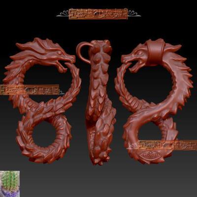 A龙三维立体图圆雕图3d打印stl文件龙吊坠挂饰雕刻机3d模型134