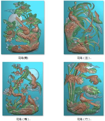 N浮雕扫描图精雕图灰度图新款竖图竖图梅兰竹菊花鸟57-75砖雕石雕