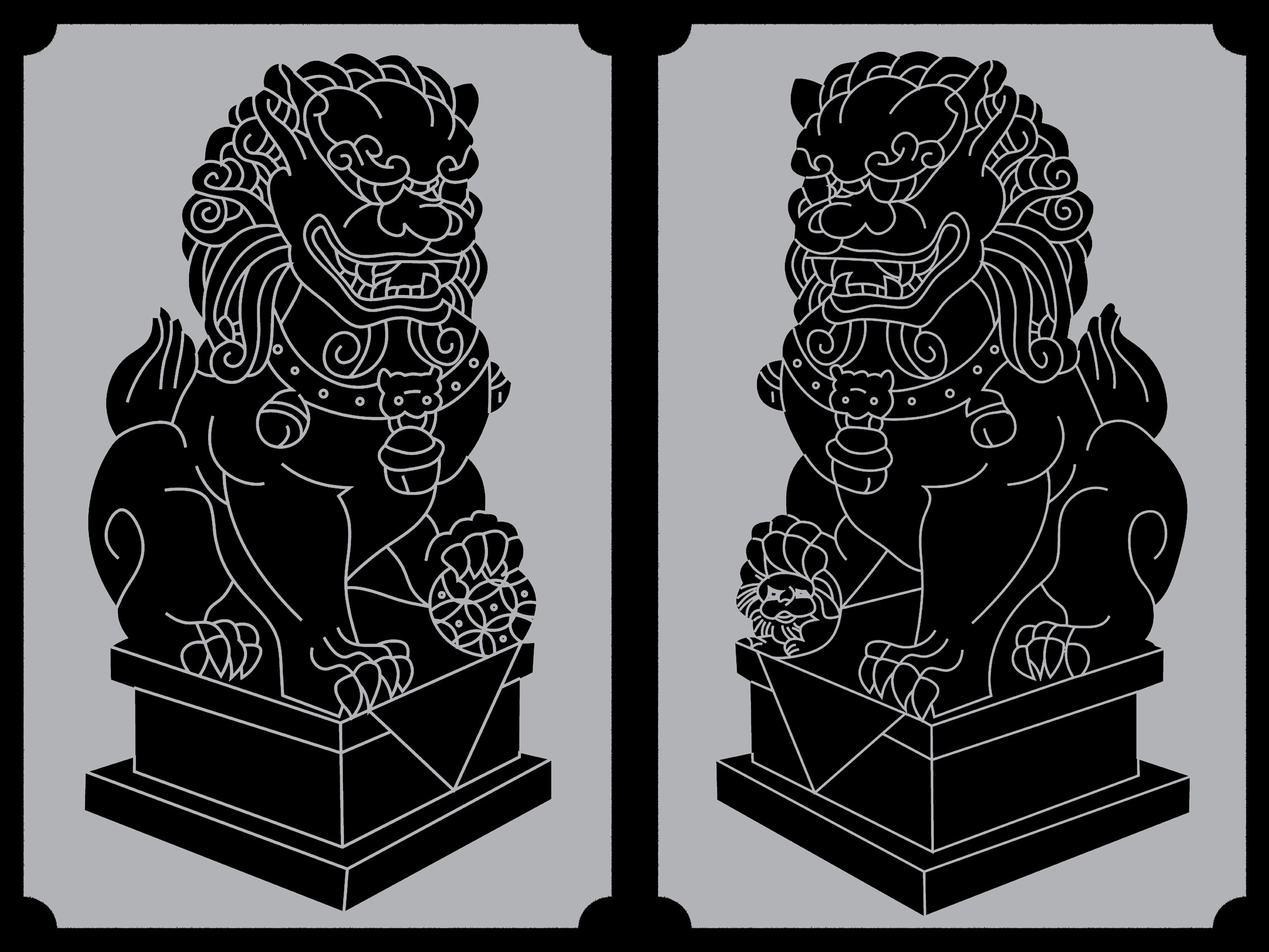 石雕狮子线描图 线雕图 文泰图纸ac6j 石雕狮子线描图6