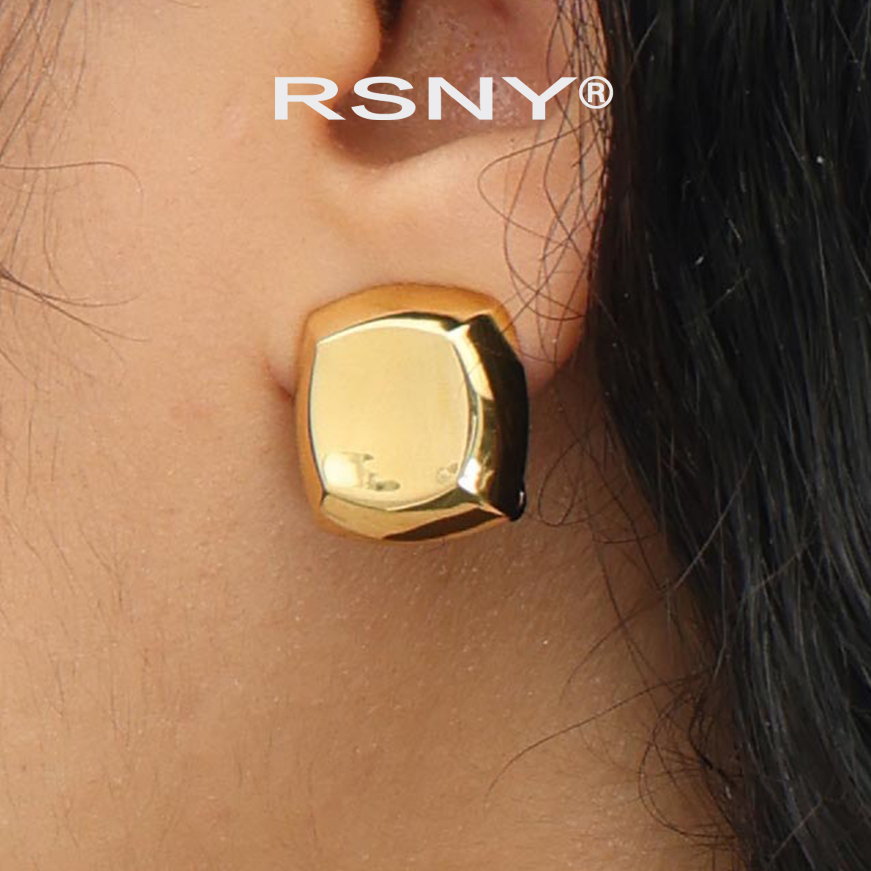 [新品]RSNY钻石截面耳钉女极简欧美气质时尚优雅简约纯银耳针耳环