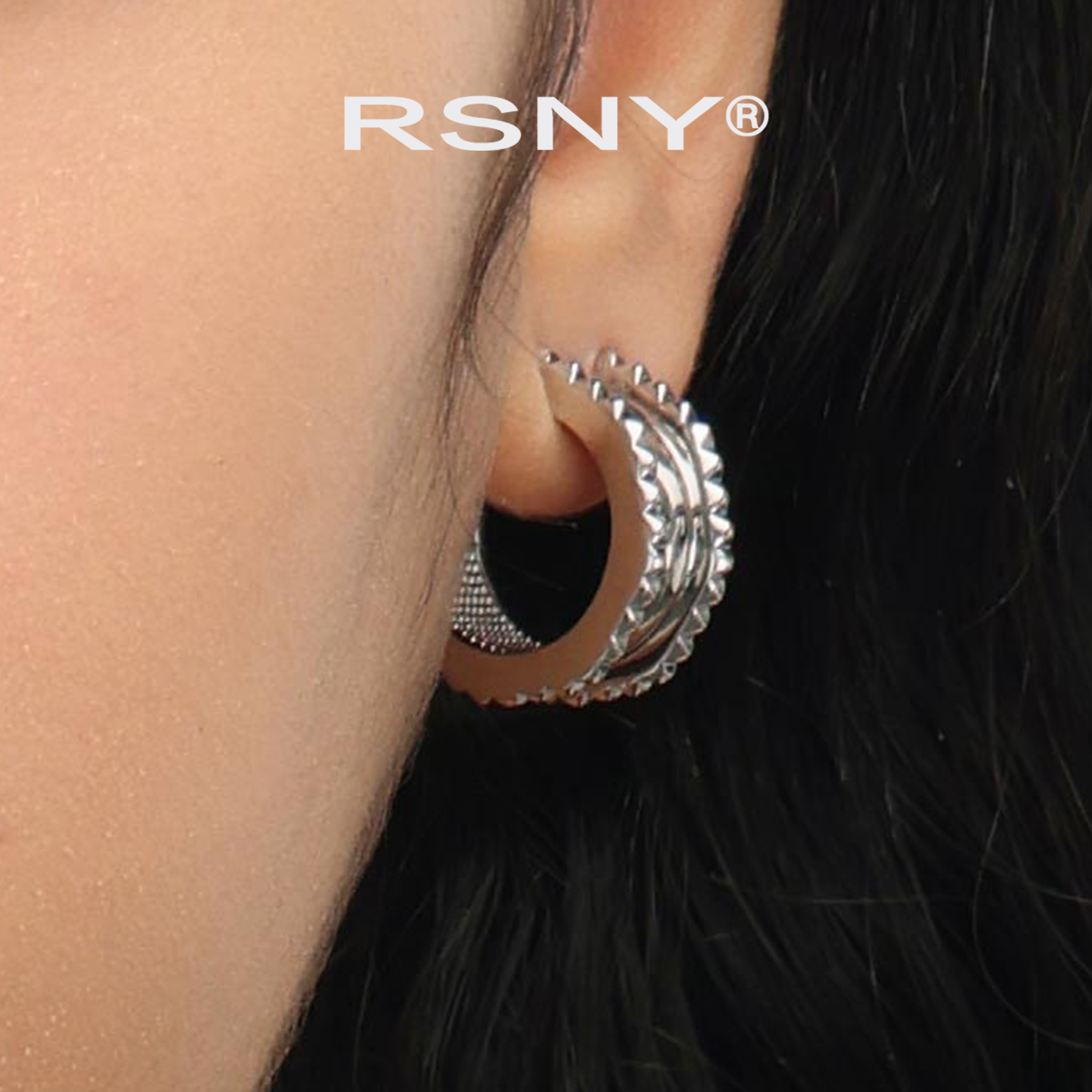 [新品]RSNY钻石线条耳环女极简几何欧美轻奢气质纯银耳针耳饰耳钉