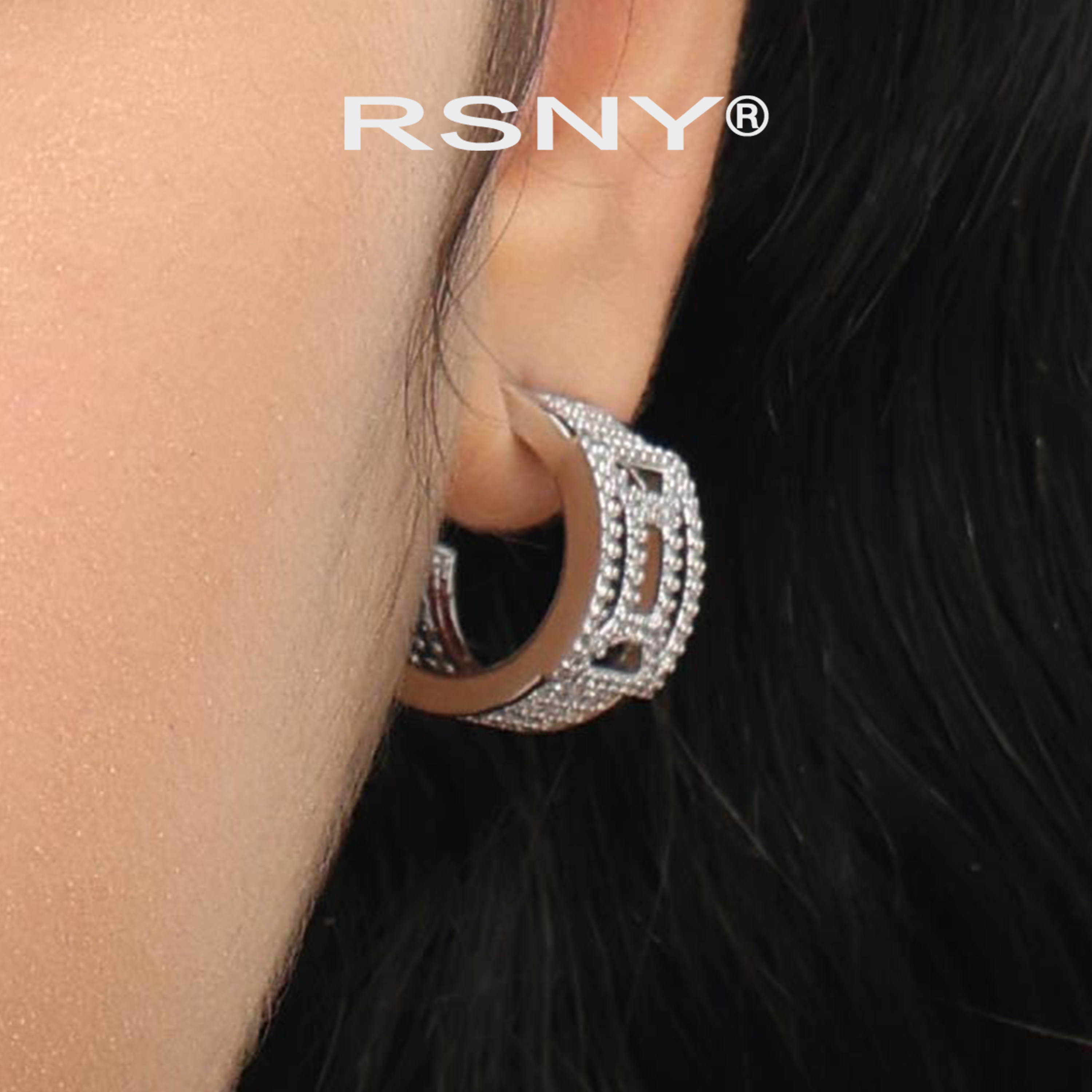 [新品]RSNY镂空几何线条耳环欧美简约风2026新款轻奢纯银耳针耳钉