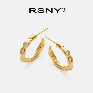 新颖纯银耳针耳饰耳钉 新品 RSNY几何线条耳环轻奢感2025新款