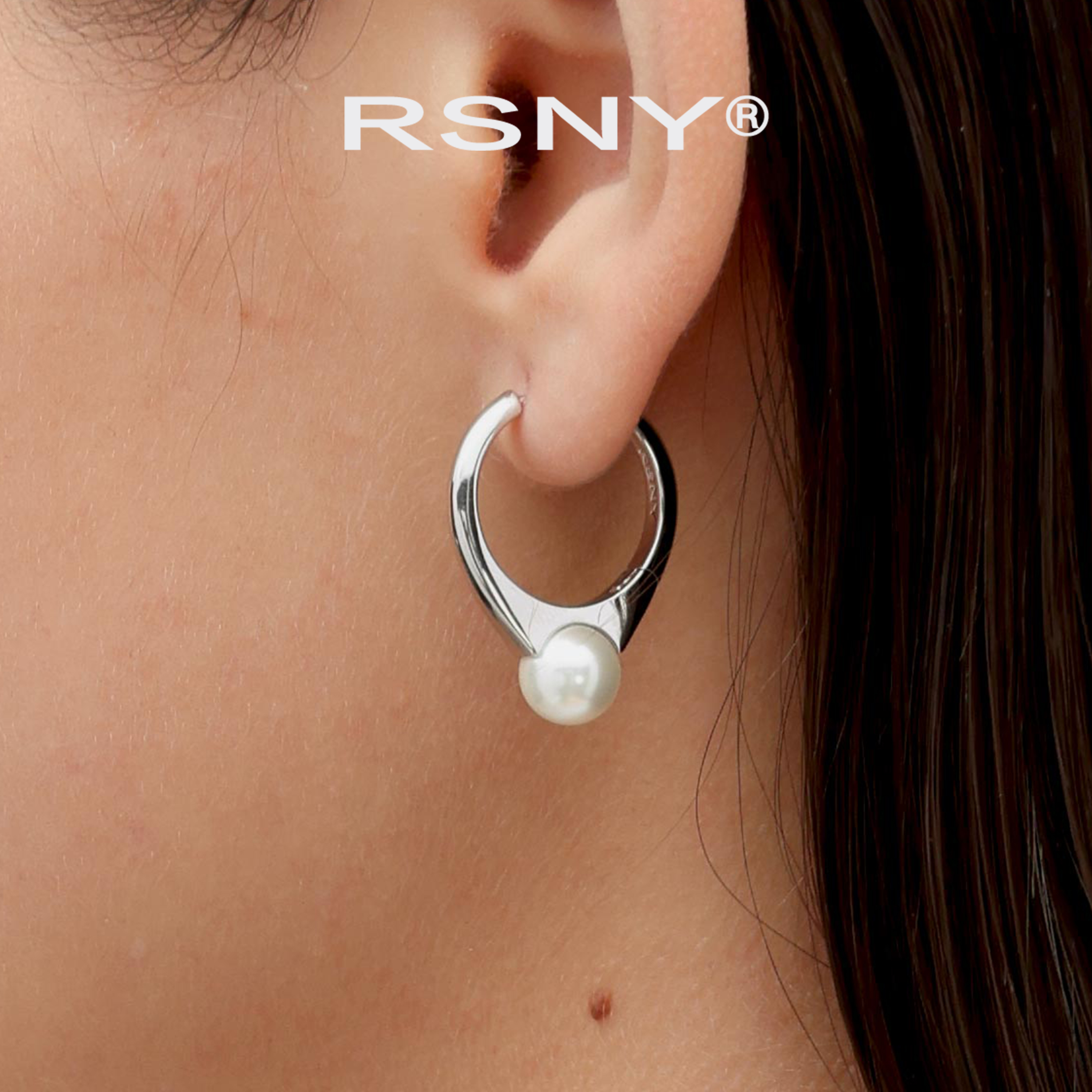 [新品]RSNY珍珠戒指造型耳环2025轻奢设计简约欧美风纯银耳针耳钉