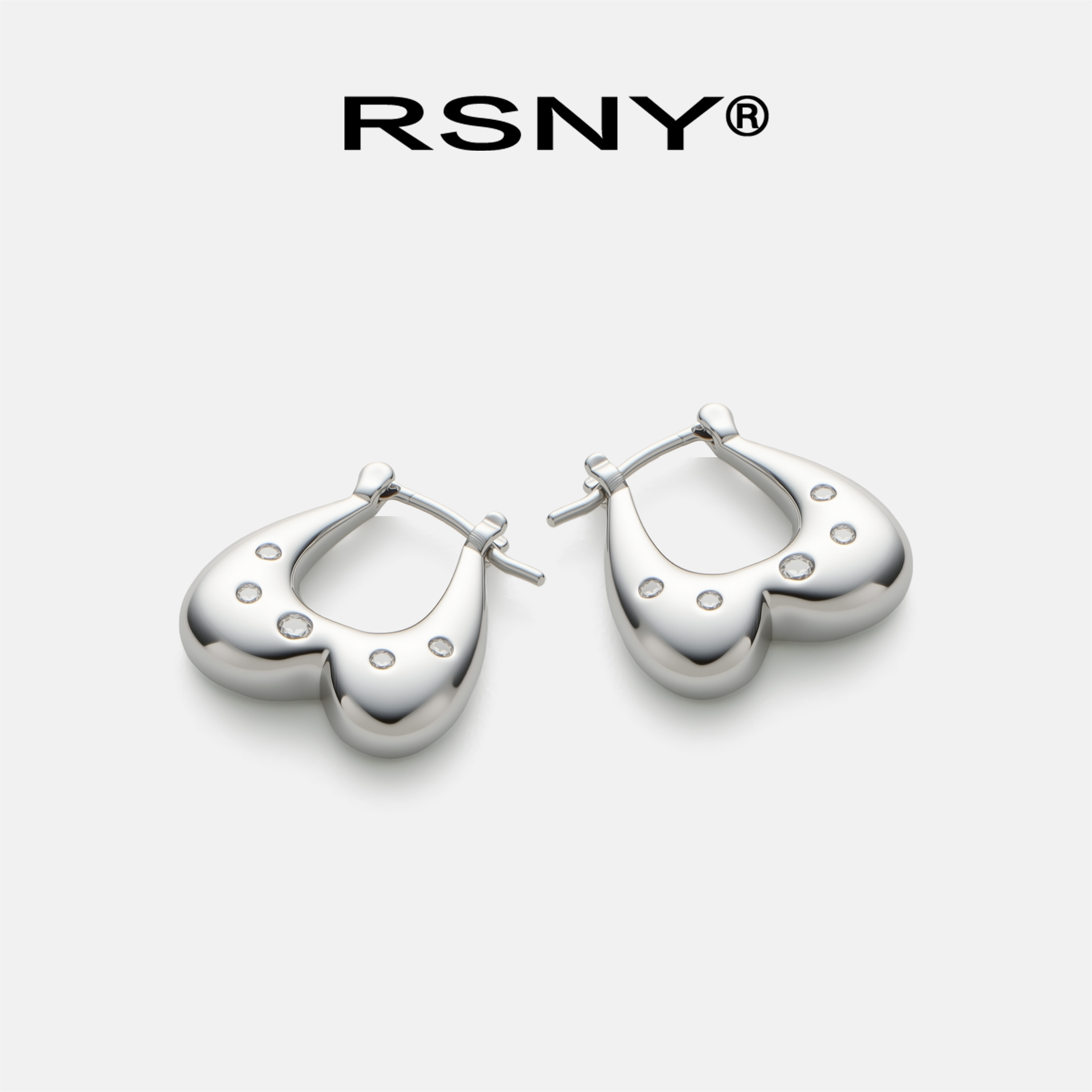 [新品]RSNY几何爱心耳环高级感2025新款优雅范纯银耳针耳饰耳钉