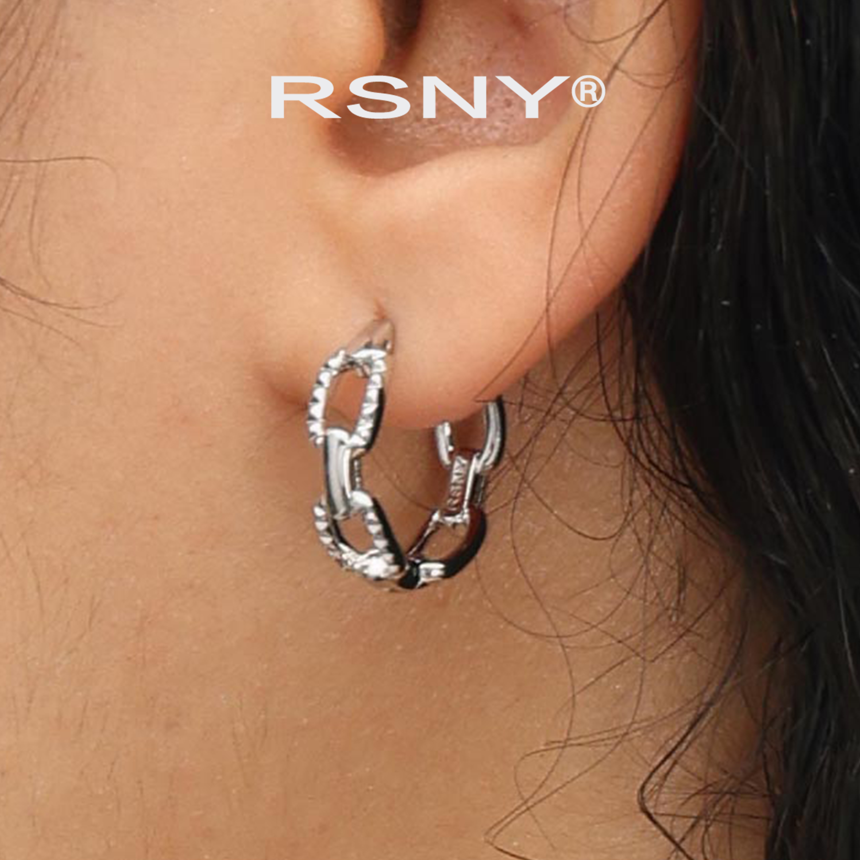 [新品]RSNY链条钻石纹麻花耳环欧美简约百搭通勤轻奢高级感耳钉女