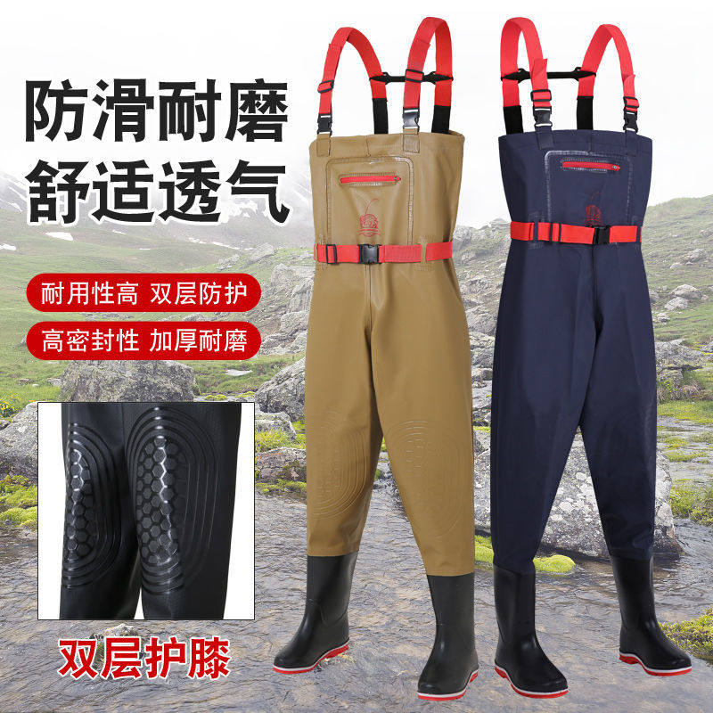 下水裤防水裤加厚半身全身皮叉耐磨捕鱼下河雨裤水鞋连体裤钓鱼裤 - 实物图