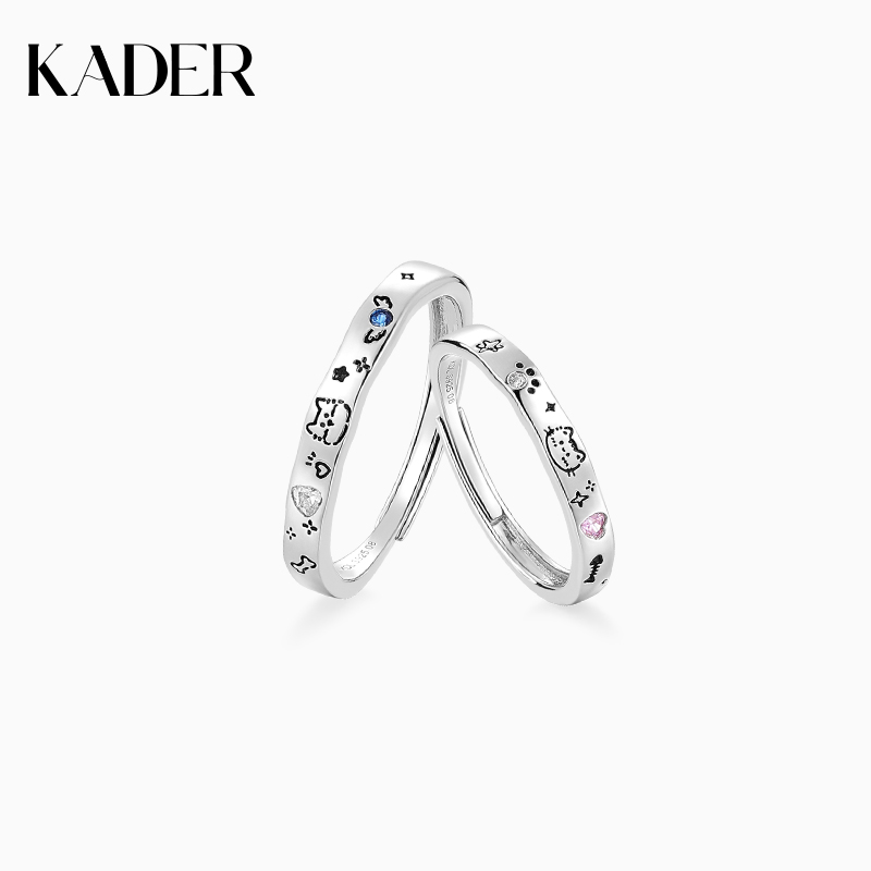 卡蒂罗喵汪童话情侣对戒925银开口戒指生日礼物送女友