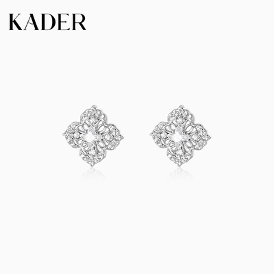 KADER开朵四叶莲花纹耳钉女简约时尚小众设计高级感耳饰生日礼物