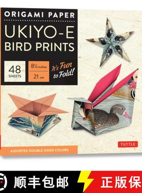 【3-4周达】Origami Paper 8 1/4 (21 cm) Ukiyo-e Bird Print 48 Sheets: Tuttle Origami Paper: Double-Sid... [9780804853958]