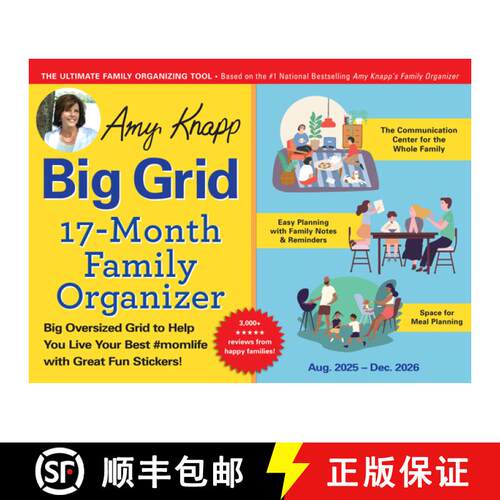 【3-4周达】2026 Amy Knapp's Big Grid Family Organizer Wall Calendar: August 2025 - December 2026 [9781728292205]