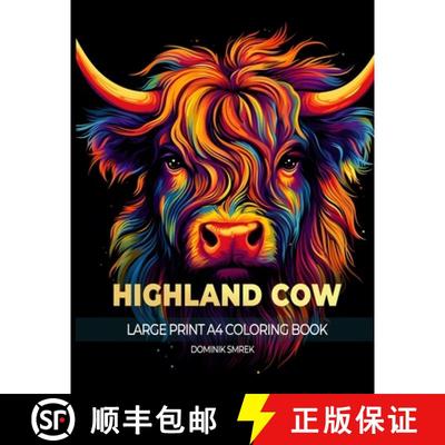 【3-4周达】Scottish Highland Cow: A Large Print A4 Colouring Book [9781088194027]