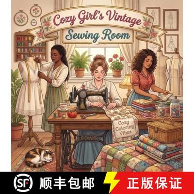 【3-4周达】Cozy Girl's Vintage Sewing Room: Fun Bold Line Cute Craft Coloring Book for Adults Aesthet... [9781965964583]