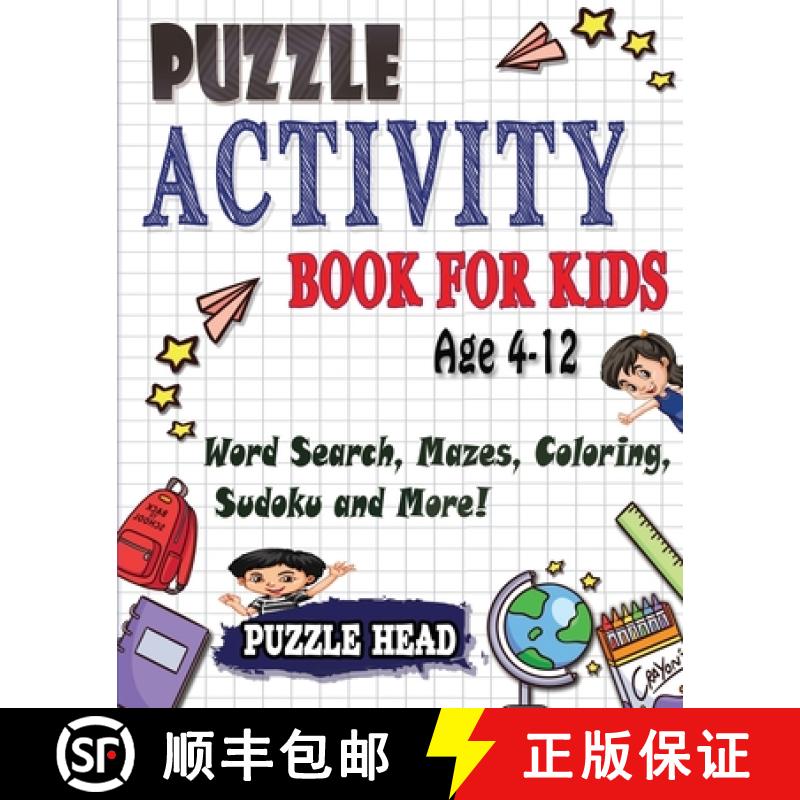 【3-4周达】Puzzle Activity Book for kids Age 4-12: Word Search, Mazes, Coloring, Sudoku and More! [9781990059650]