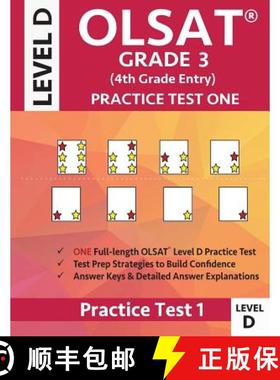 预订 OLSAT Grade 3 (4th Grade Entry) Level D: Practice Test One Gifted and Talented Prep Grade 3 for ... [9781948255684]