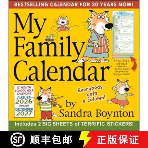 【3-4周达】Sandra Boynton's 17-Month 2026-2027 My Family Wall Calendar with Stickers [9798881607210]