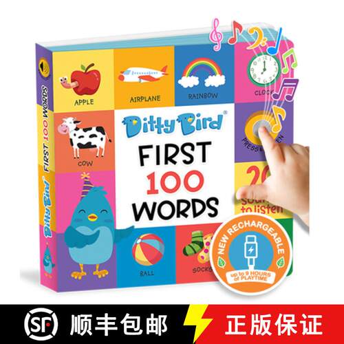 【3-4周达】精装 Ditty Bird First 100 Words Interactive Sound Book for Toddlers 1- 3 Speech Therapy Ed... [9781838206482]