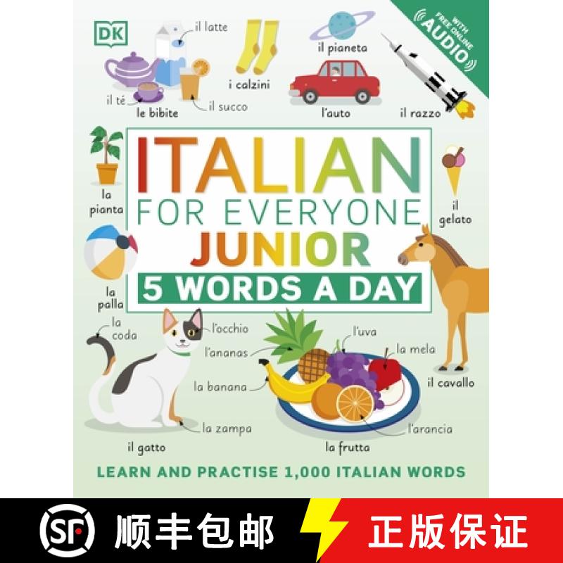 【3-4周达】Italian for Everyone Junior 5 Words a Day : Learn and Practise 1,000 Italian Words [9780241491409]