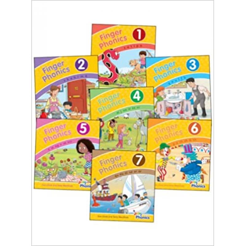 现货 欢乐手指自然拼读套装 新版 Finger Phonics Books 1-7: in Precursive Letters (British English edition) [9781844146505]