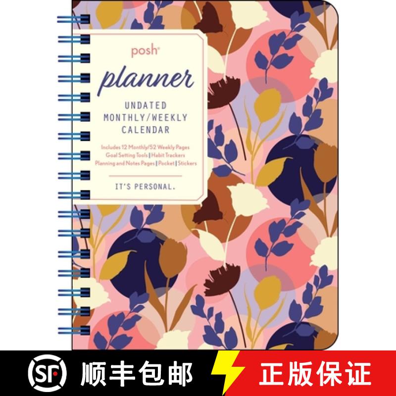 【3-4周达】Posh: Perpetual Planner Undated Monthly/Weekly Calendar: Pink Silhouette Floral [9781524854775]