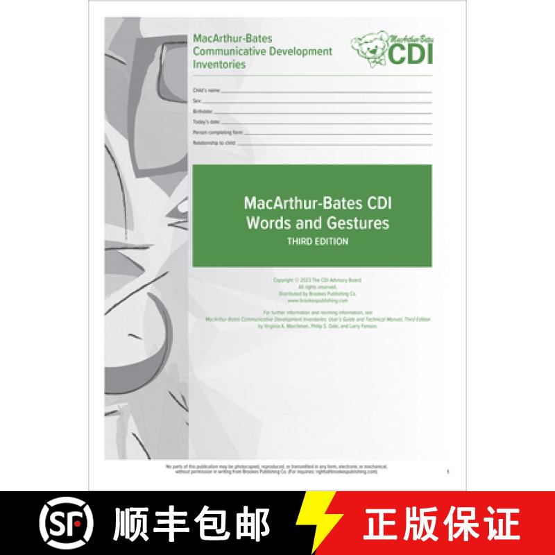 【3-4周达】Macarthur-Bates Communicative Development Inventories (CDI) Words and Gestures Forms: 8-18... [9781681257013]