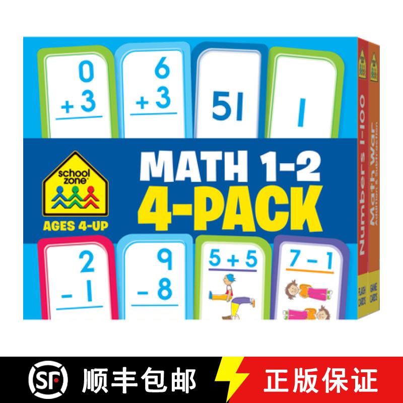 预订 School Zone Math 1-2 Flash Cards 4-Pack [9781601599360]