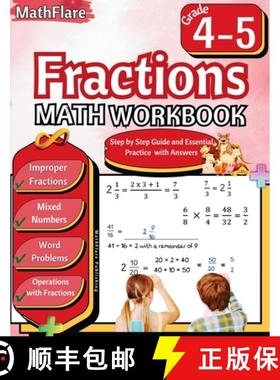 预订 Fractions Math Workbook 4th and 5th Grade: Fractions Workbook Grade 4-5, Operations with Fractio... [9798869373205]