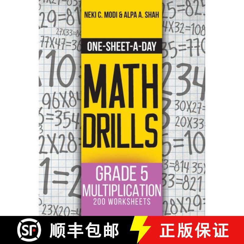 现货 One-Sheet-A-Day Math Drills: Grade 5 Multiplication - 200 Worksheets (Book 15 of 24) [9781627342216]