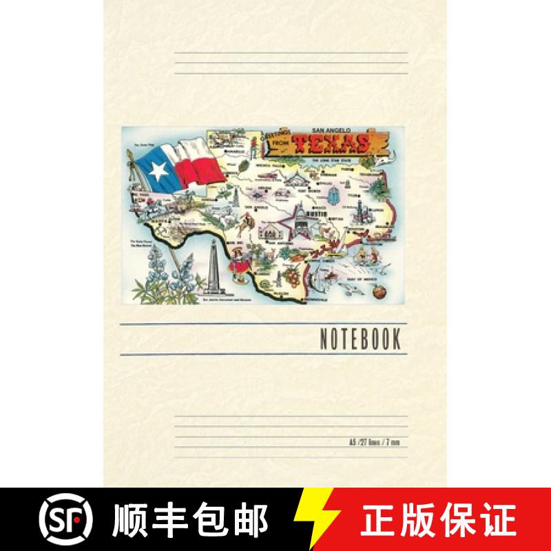 【3-4周达】Vintage Lined Notebook Greetings from San Angelo, Texas, the Lone Star State, Map [9798385451197]