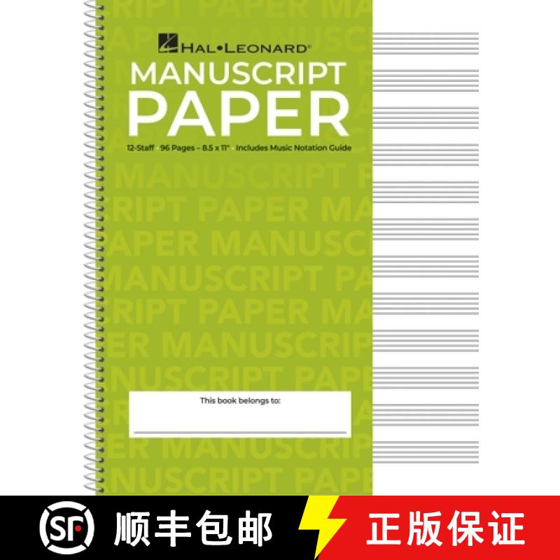 【3-4周达】Standard Wirebound Manuscript Paper Green Cover 12 Staves Per Page Music Notation Guide fo... [9780881884999]
