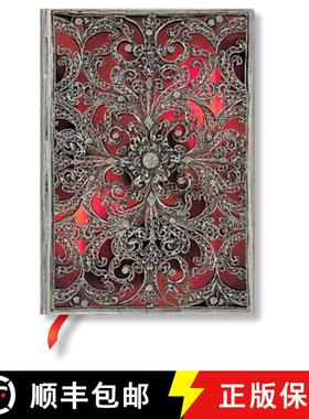 【3-4周达】Paperblanks Garnet Silver Filigree Collection Softcover Flexi MIDI Unlined Elastic Band Cl... [9781439794043]