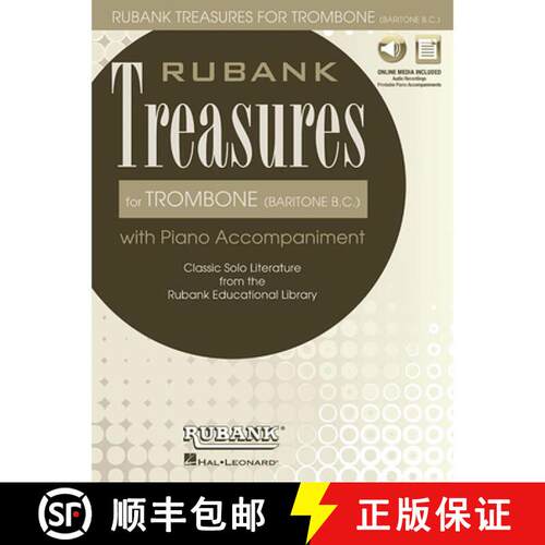 【3-4周达】Rubank Treasures for Trombone (Baritone B.C.): Book with Online Audio (Stream or Download) [9781480352551]